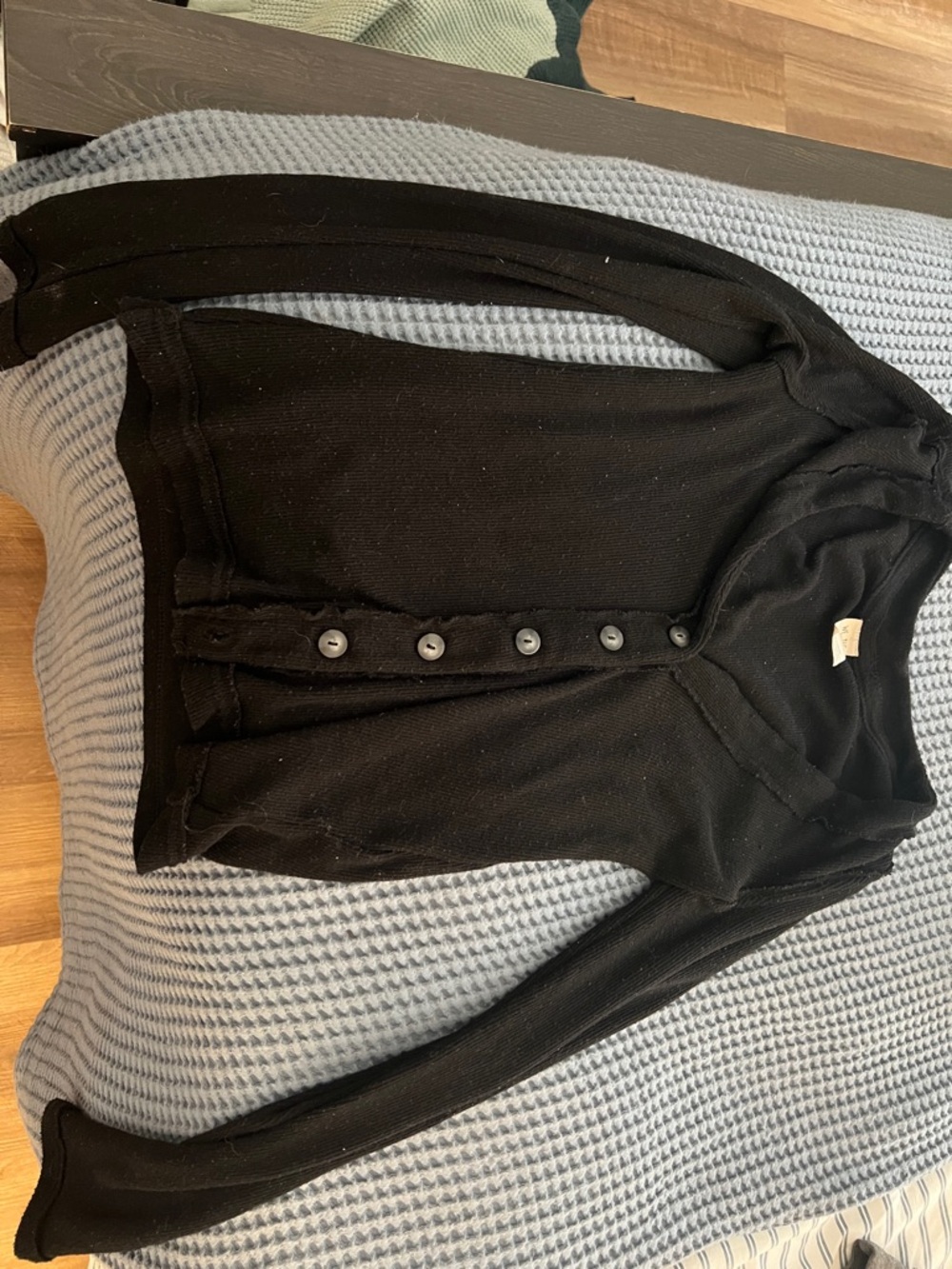 We The Free Black Button-Front Ribbed Knit Top